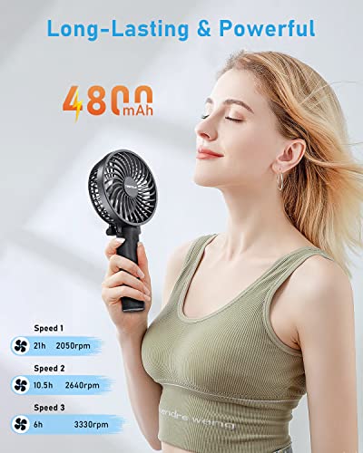 Tripole Handheld Fan Rechargeable 4800Mah Battery Operated Fan Powerful Mini Fan Portable 3 Speeds Small Personal Fan Desk Fan For Travel Kids Boys Girls Men Women, 6-21H Working, Black #TOP1