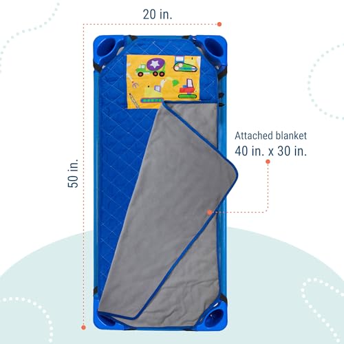 Image of Wildkin Modern Kids Nap Mat with Pillow for Boys - Cotton Blend, Elastic Straps, Toddler Sleep Mat for Daycare, Preschool, Kindergarten & Travel, Ages 3-7, Machine Washable - Under Construction