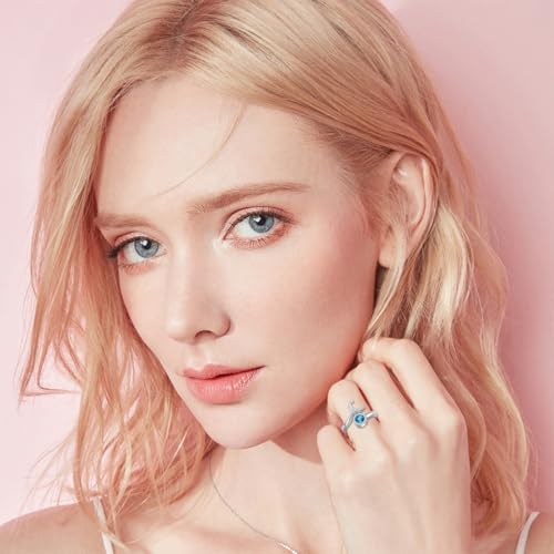 Mermaid Ring 925 Sterling Silver Natural Topaz Ring Mermaid Tail Rings Fish Tail Band Ring Silver Eternity Ring Mermaid Jewelry for Women Summer Ocean Gifts2