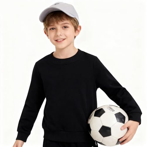 Boys & Girls Jumper, Unisex Solid Sweatshirt, School Uniform, Kids Sweater, Cotton Crewneck Pullover, Long Sleeve Tops, Sports Clothes, Children Outdoor Activewear, Plain Black Sweat Shirt 5-6 Years
