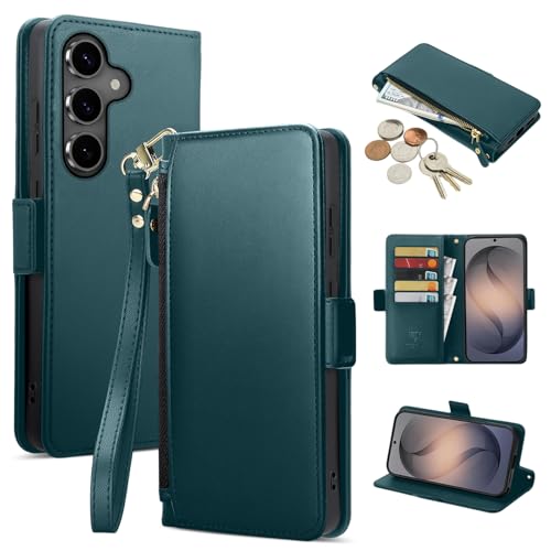 COBEAR for Samsung Galaxy S25 Plus Case Wallet, Pu Leather Flip Phone Case with Wrist Strap, Zipper Pocket, Kickstand, Women Men Phone Wallet Case with Card Holder for Samsung S25 Plus,Green by COBEAR - Used condition - US$7.85