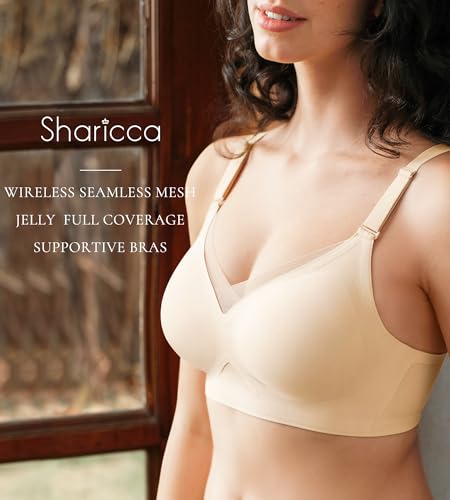 SHARICCA Wireless Bras for Women Seamless Comfortable Jelly Supportive Full Coverage Bra Mesh Bralette Everyday Bras2