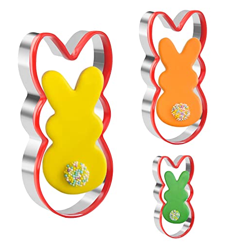 Crethinkaty 3 Pieces Bunny Cookie Cutter Set for Baking Easter Rabbit Shape with Soft...