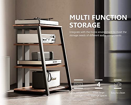 Fitueyes Design 4-Tier Av Media Stand Corner Shelf Stand Wooden Corner Shelves Component Cabinet Stereo Rack Audio Tower With Height Adjustable Wooden Shelves For /Apple Tv/Xbox One/Ps4 (Walnut) #TOP4