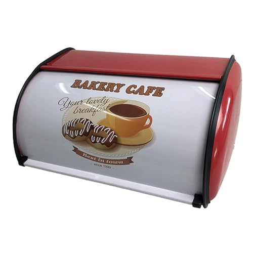 JISADER Portapane con Coperchio a Rotolo, Portapane in Metallo, Contenitore Portapane Multiuso per Biscotti da Caffetteria da Banco, Rosso