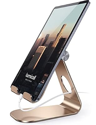 Lamicall Tablet Stand, Adjustable Tablet Holder - Desktop Stand Dock Holder Gifts Compatible with 4-13" Tablets Such as iPad Pro 11, 9.7, 10.5, 12.9 Air Mini, Kindle, Tab, iPhone Air 17 Pro Max, Gold