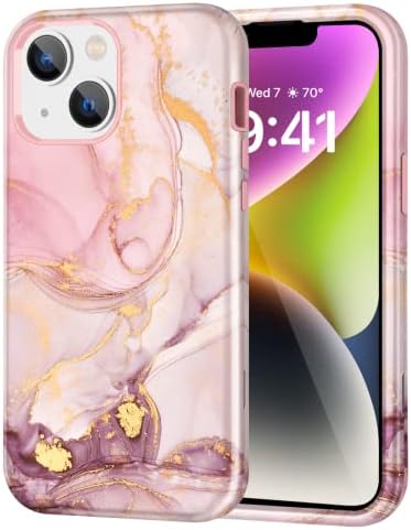 Casewind for iPhone 14 Plus Case,Marble Rose Gold 3 in 1 Women Hard PC Rugged Bumper HeavyDuty Shockproof Antiscratch Drop Military Grade Fullbody Protective Case for iPhone 14 Plus,6.7",2022