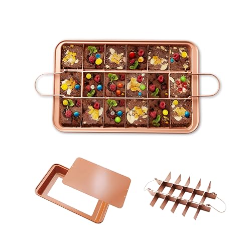 JSJMOFA Brownie Pan with Dividers, Non Stick Brownie Tin Tray, 18 Slot Brownies Cutter Removable Base, Carbon Steel Bakeware Tray Square Mold for Baking Bread Cake Muffin, 31X20cm (Orange)
