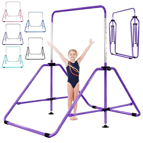MARFULA Kip Bar Folding Gymnastic Bar with 5 FT Base Length 9 Height Levels Gymnastic Training Bar for Girls and Boys Between 3-9 Years Old at Home and Club Use