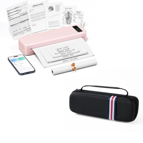 Image of TATTMUSE Bluetooth Portable Thermal Printer Pink & Printer Carrying Case Black