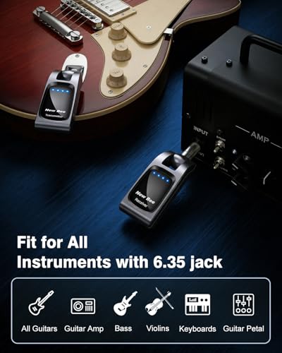 Image of Wireless Guitar System 2.4GHz with 6 Channels 24Bit /48KHz Hi-Res Audio Rechargeable Wireless Guitar Transmitter Receiver for Bass Active Pickup Electric Instruments(Gunmetal)