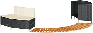 vidaXL Hot Tub Surround Spa Enclosure - Black Poly Rattan/Solid Acacia Wood, Storage Rack, Wooden Steps, Garden Bench with Cushions, Outdoor Patio/Deck Furniture