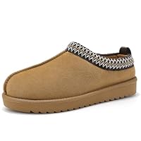 Meik Mangni Chaussons Hommes Femmes Véritable Suède Pantoufles Chaud Confortable Mules Hiver Chaussons en Peluche Antidérapantes Slippers Intérieur extérieur,Brun noir,43 EU
