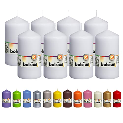 Bolsius 8 White Pillar Candles - 2.75 X 5 Inches - Premium European Quality - Individually Wrapped - 43 Hours Burn Time - Dripless & Smokeless - Unscented Dinner, Wedding, Party, & Restaurant Candles #TOP26