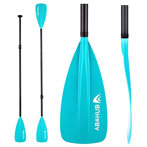 Abahub 4 teilig Carbon SUP 2 in 1 Kajak Paddel, verstellbare Stand up Paddleboard Paddel, leichte Carbonschaft blaues Kunststoffblatt