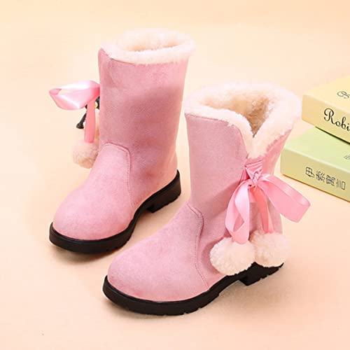 JOEupin Toddler Girl's Toddler Fashion Cute Bowknot Fur Lining Princess Warm Snow Boots2