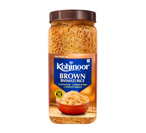 Image of Kohinoor Brown Authentic Basmati Rice, 1 Kg Jar | Long Grain Rice with Rich Aroma | Nutritious & Healthy