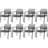 CLATINA Mesh Back Stacking Guest Chairs, Stackable Waiting Room Arm Chair with Wheels & Fabric Upholstered for Office Reception Hospital Lobby School Conference Medical Meeting Church, Grey 8PK