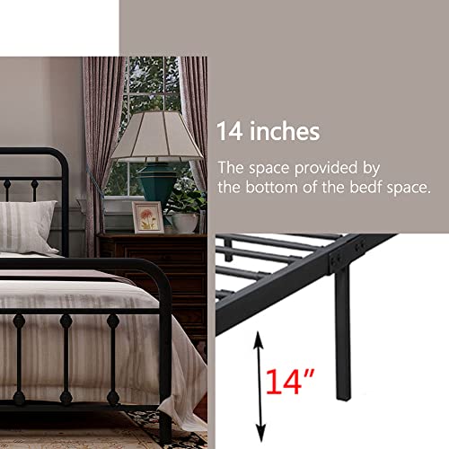 Aufank Twin Size Bed Frame Metal Platform Victorian Vintage Headboard Footboard No Box Spring Premium Steel Slat Mattress Foundation Black #TOP3
