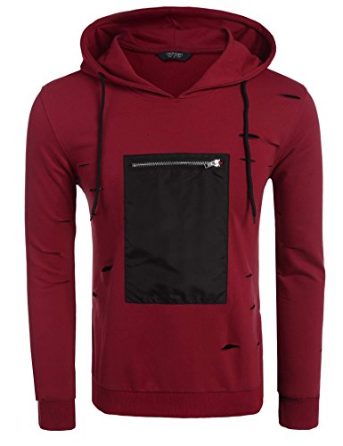 JINIDU Mens Hoodie Lightweight Fall Sweatshirt Fashion Streetwear Pullover Red