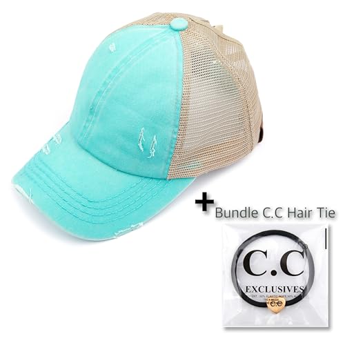 Image of C.C Exclusives Hatsandscarf Washed Distressed Cotton Denim Ponytail Hat Adjustable Baseball Cap (BT-13)
