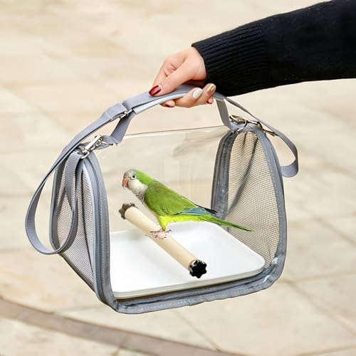 Image of Portable Small Bird Travel Cage Carrier, A Convenient Go Out Solution for Various Birds and Lizard, Featuring a Standing Perch and Comfortable Mat (with Tray).