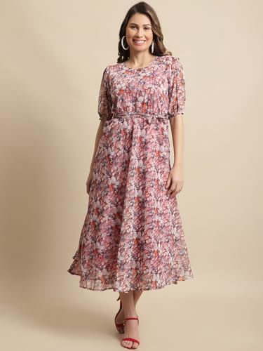 Image of Tee Projekt Women's Georgette Maxi Dress| Digital Print Floral Printed Western Ethnic Gown |Maxi Dress Casual Wear