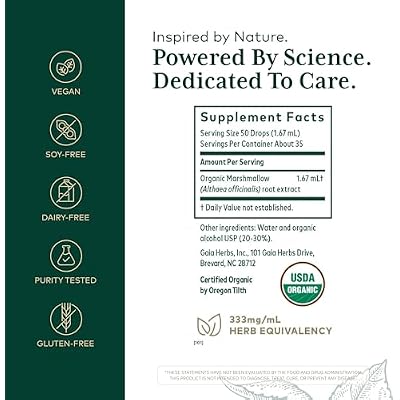 GAIA HERBS PRO Organic Marshmallow Root - Digestive Health Support Supplement* - GI Health Supplement* with Organic Marshmallow Root Extract - 2 Fl OZ (35 Servings)