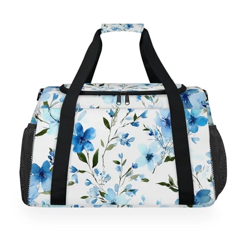 Flower Blue Leaves Watercolor Travel Duffel Bag Weekender Overnight Bags for Women Men Foldable Waterproof Tote Bag with Trolley Sleeve