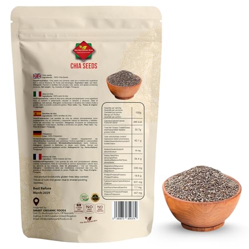 Chiasamen 1kg – 100% Natürlich, Reich an Omega-3, Ballaststoffen & Protein – Vegan, Glutenfrei, Rohes Superfood – Ideal für Smoothies, Backen, Porridge, Salate – Wiederverschließbarer Beutel