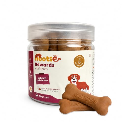 Image of Nootie Calcium Bone Dog Treats 220g | Seaweed & Goat Milk | Dental Health, Clean Teeth & Strong Gums | Milk & Strawberry | All Breeds & Puppies Above 4 Months