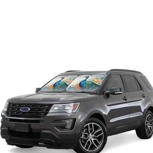Pare-soleil voiture pliable haut de gamme paon | Lot de 2 écrans de pare-brise durables taille M