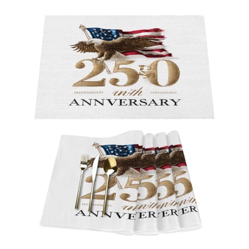 Image of American 250th Anniversary Words Vinyl Placemats Set of 4 for Dining Tables,Kitchen Table Mats Heat Resistant Washable Wipeable PVC Place Mat