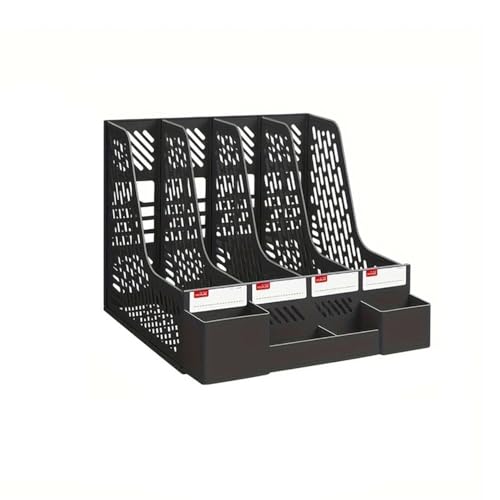 File Rack Desk Organizer File Folder, Desktop Magazine Holder, Office Sorter Rack, Vertical Dividers Letter Trays(Black)