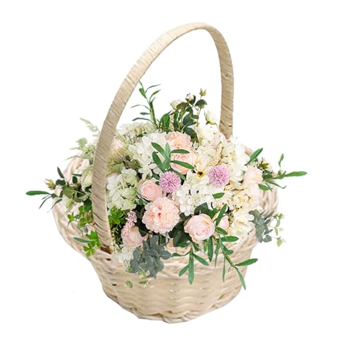 Wicker Basket with Handle - Hand-Woven Wicker Rattan Baskets with Handle - Sturdy Woven Body, Decorative Flower cleave Fruit cleave Home Garden Arrangement Woven Flower hoppet