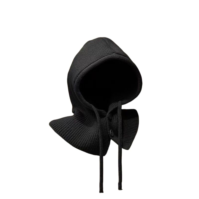 Ladies Winter Balaclava Knitted Thick Solid Color Drawstring Elastic Ear Neck Lightweight Warm Soft Unisex Women Men Daily Hat Freesize-image-1