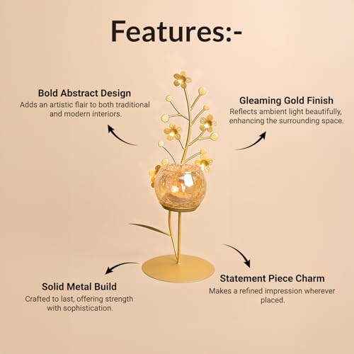 Image of MARKET 99 Metal+Glass Single Votive T Light Holder | Elegant Home Decor for Diwali, Christmas, Birthday, and Wedding | Decorative Candle Holder for Ideal for Festive & Ambient Lighting | Golden