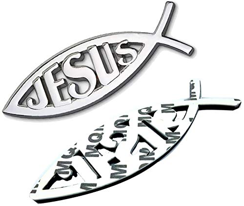2Pcs Jesus Fish Decal Sticker Silver,3D Car Chrome Decal Emblem Sticker Religious God For Jesus Christian Fish Symbol #TOP3