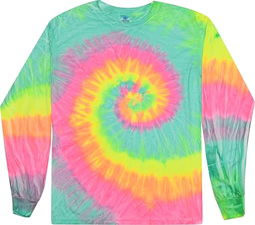 Colortone Tie Dye Long Sleeve T-Shirt for Women and Men, Large, Minty Rainbow