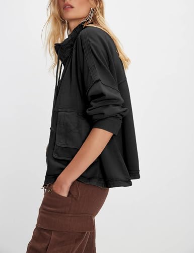 Women's Cropped Jackets Zipper Cardigan Adjustable Stand Collar Shacket Fall Outwear with Pokets3