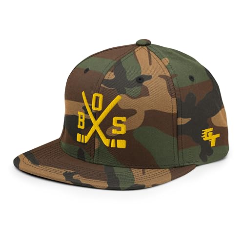 Boston Hockey Sticks Retro BOS Snapback Hat Baseball Cap Green Camo