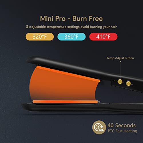 Terviiix Mini Flat Iron For Short Hair Temperature Adjustable, 1/2 Inch Mini Travel Hair Straightener, Small Portable Ceramic Hair Straightener For Men, Black #TOP2