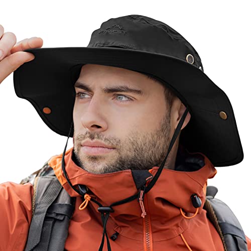 Image of Comhats Large Sun Hat Men L - XL, Wide Brim UV Safari Bonnie Hats for Summer Outdoor Hiking Fishing Walking, Waterproof & Windproof Black 60-63cm