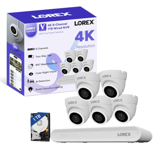 Lorex Connect (New App) | V-Series | 8Ch 4K NVR System | 5 Dome PoE Cameras