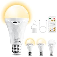 E27 LED Glühbirne mit Batterie Fernbedienung, Dimmbar LED Akku Lampen (3000K/4000K/6500K), 2600mAh Outdoor Lampe, Timer Leuchtmittel Sockel&USB Rechargeable Dual-Purpose Für Tischlampe/Camping
