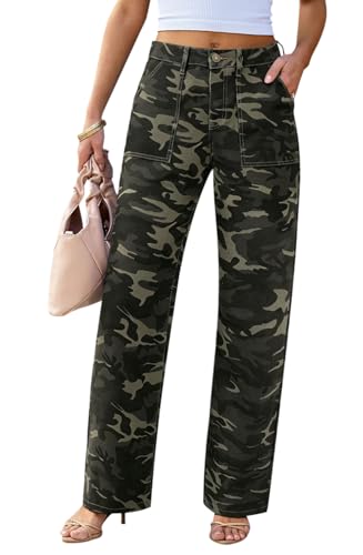 Image of Wide Leg Jeans for Women High Waist Stretch Cargo Denim Pants