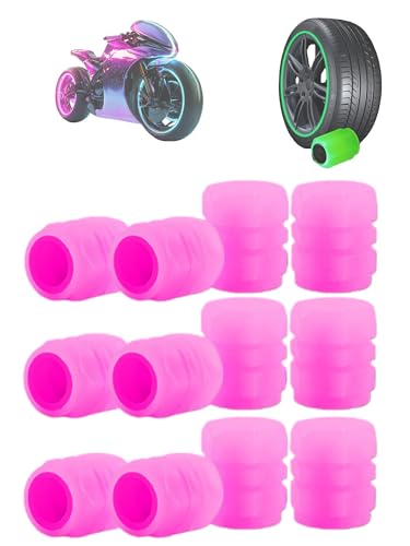 Waterproof Luminous Car Tire Valve Caps,12PCS Glow in The Dark Tire Valve Caps,Universal Waterproof Tires Lights,Safe Night Driving Accessories (Pink)
