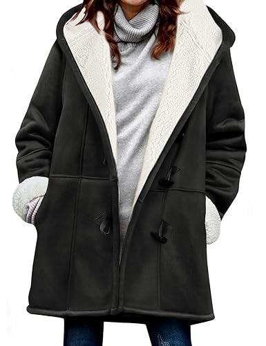 Vancavoo Manteau Femme Hiver Manteaux à Capuche Blouson Veste Polaire Chaud Jacket Épais Hoodie Chic et Elegant Sweat-Shirt Long Outwear avec Poche,Noir,M