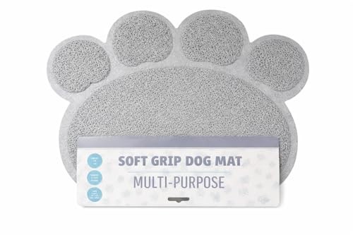 Image of Soft Grip Dog Mat, Paw-Shaped, Bone Shaped Multi-Purpose, Water Absorbent, Traps Dirt, Easy to Clean, 40cm x 30cm Puppies Mat (Grey, Paw Shaped)