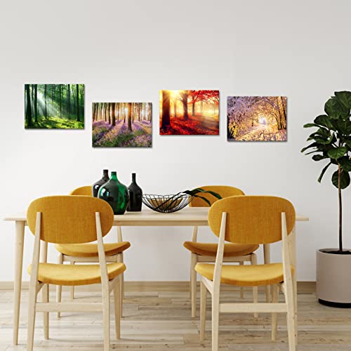 Fushvre Four Season Canvas Wall Art Forest Changing In Spring Summer Autumn Winter Picture Prints Framed Modern Wall Artwork For Living Room Bedroom Bathroom Office Decor 12"X16"X4Pcs #TOP1